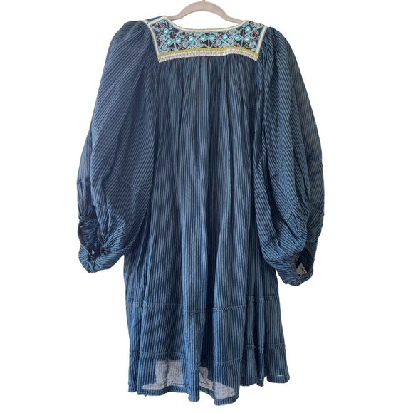 Free People Boho Tunic Dress Balloon Sleeves Embroidered Details Babydoll Fit - Picture 3 of 13